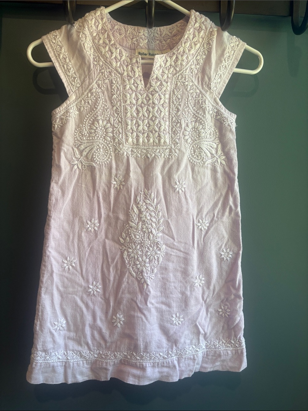 Roller Rabbit Girls 8 Sleeveless Embroidered Tunic Dress in Light Lavender